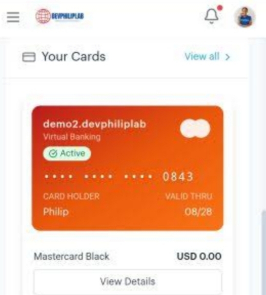Online Banking website card